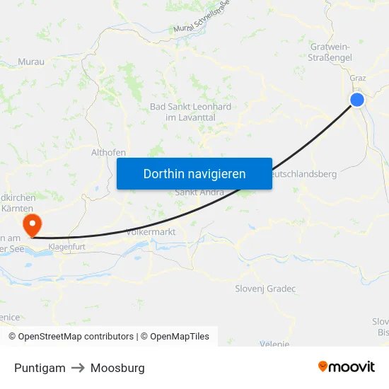 Puntigam to Moosburg map