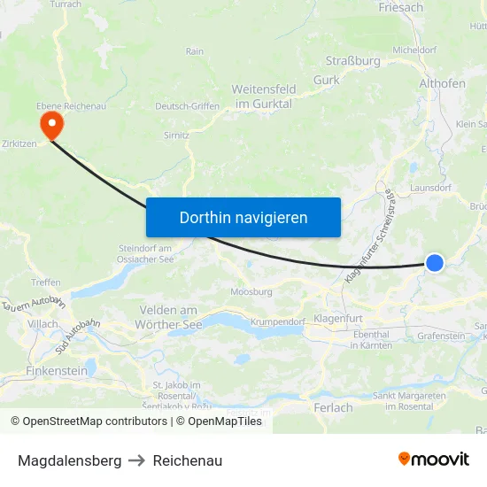 Magdalensberg to Reichenau map