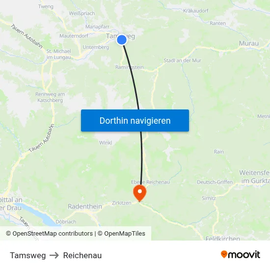 Tamsweg to Reichenau map