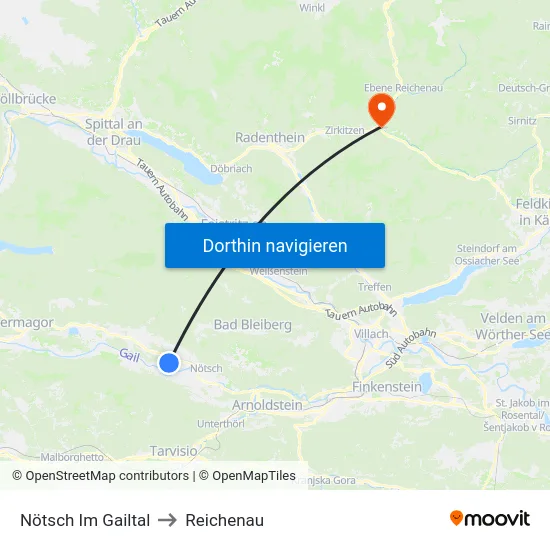 Nötsch Im Gailtal to Reichenau map