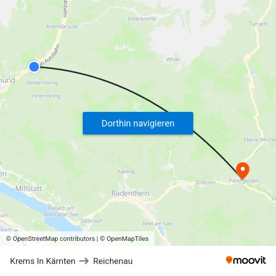 Krems In Kärnten to Reichenau map