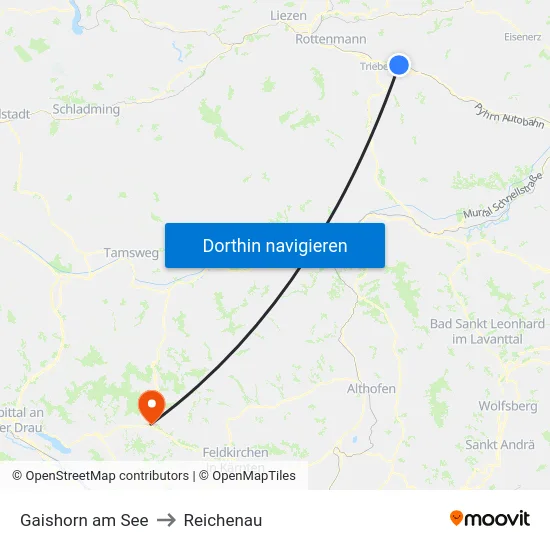 Gaishorn am See to Reichenau map