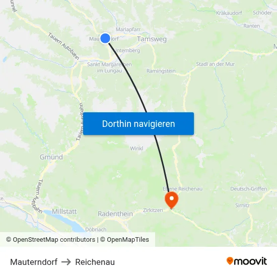 Mauterndorf to Reichenau map