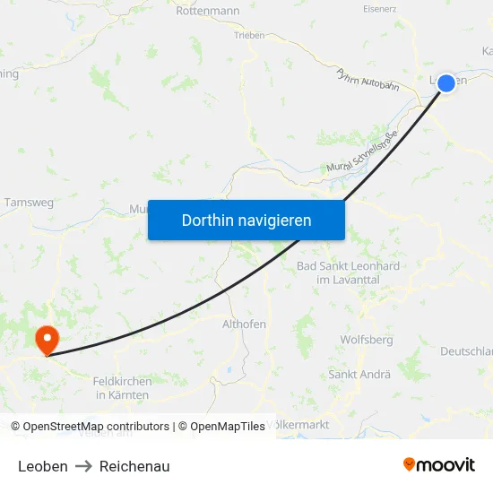 Leoben to Reichenau map