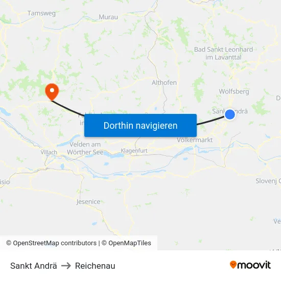 Sankt Andrä to Reichenau map