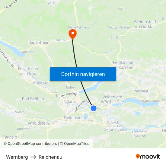 Wernberg to Reichenau map