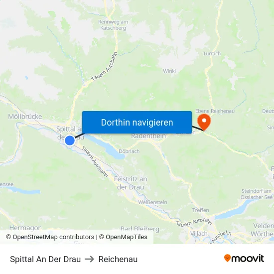 Spittal An Der Drau to Reichenau map