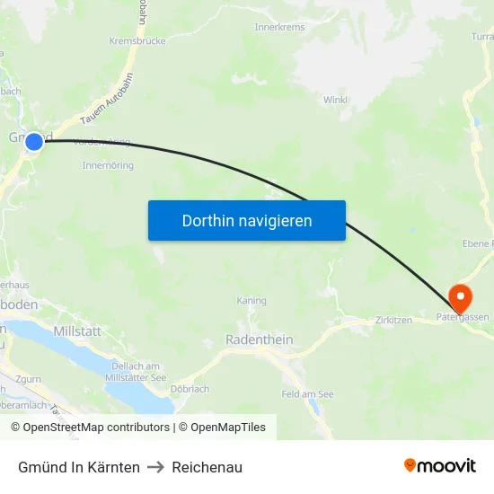 Gmünd In Kärnten to Reichenau map