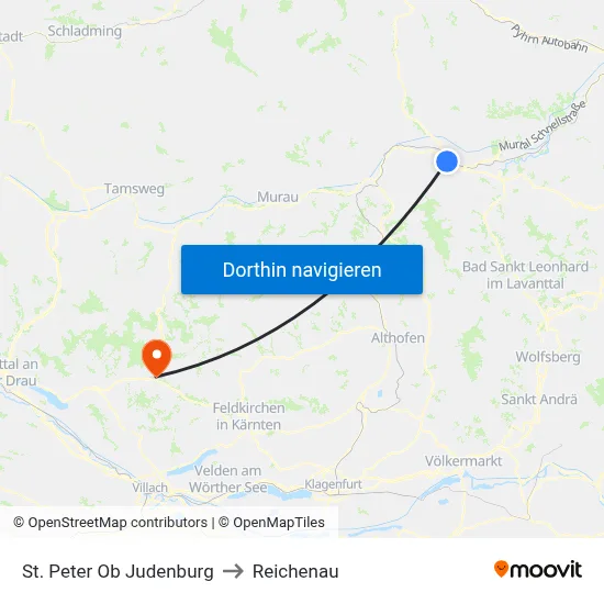 St. Peter Ob Judenburg to Reichenau map