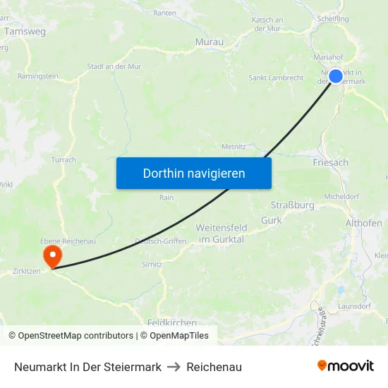 Neumarkt In Der Steiermark to Reichenau map
