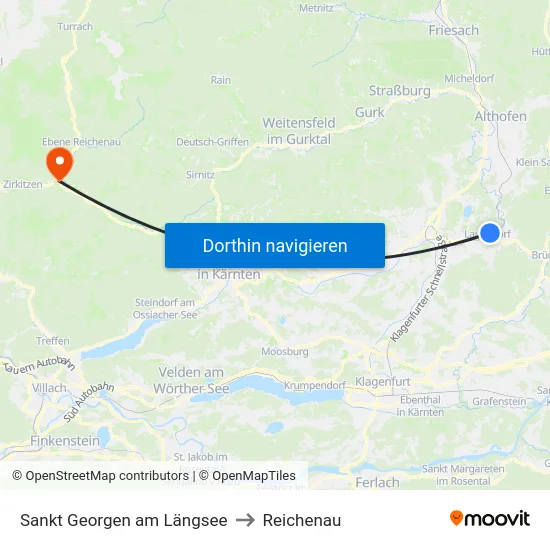 Sankt Georgen am Längsee to Reichenau map