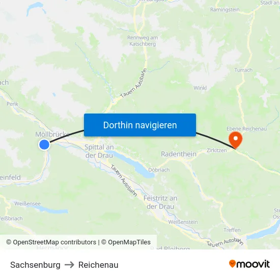 Sachsenburg to Reichenau map