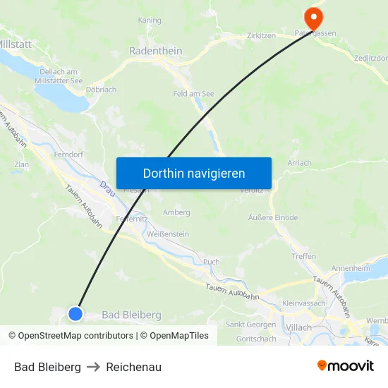 Bad Bleiberg to Reichenau map