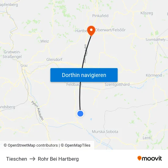 Tieschen to Rohr Bei Hartberg map