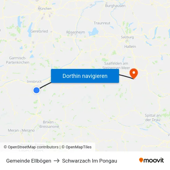 Gemeinde Ellbögen to Schwarzach Im Pongau map