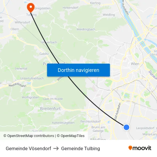 Gemeinde Vösendorf to Gemeinde Tulbing map