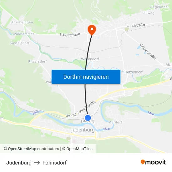 Judenburg to Fohnsdorf map