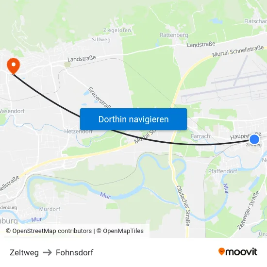 Zeltweg to Fohnsdorf map