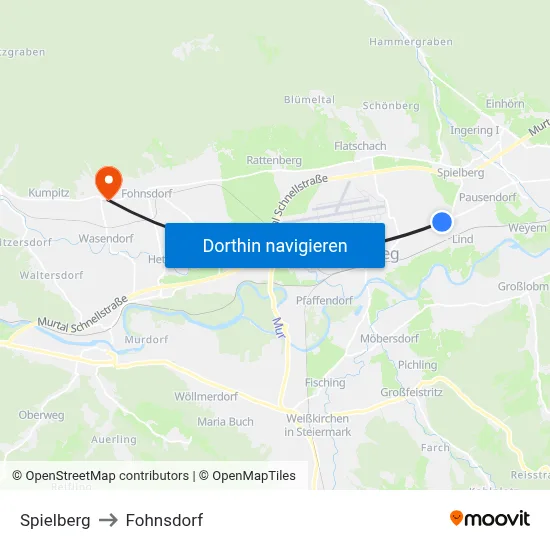 Spielberg to Fohnsdorf map