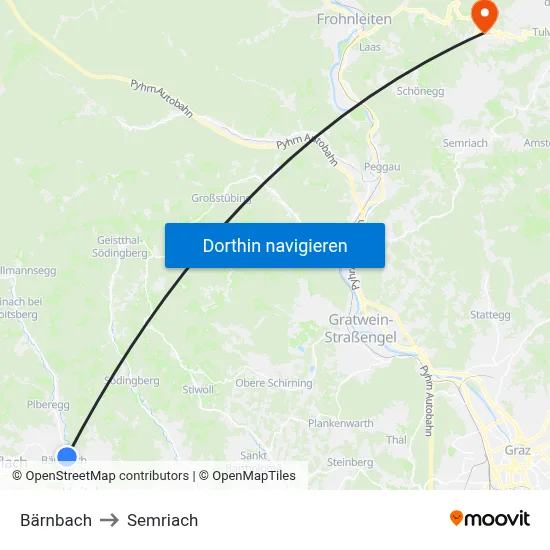 Bärnbach to Semriach map