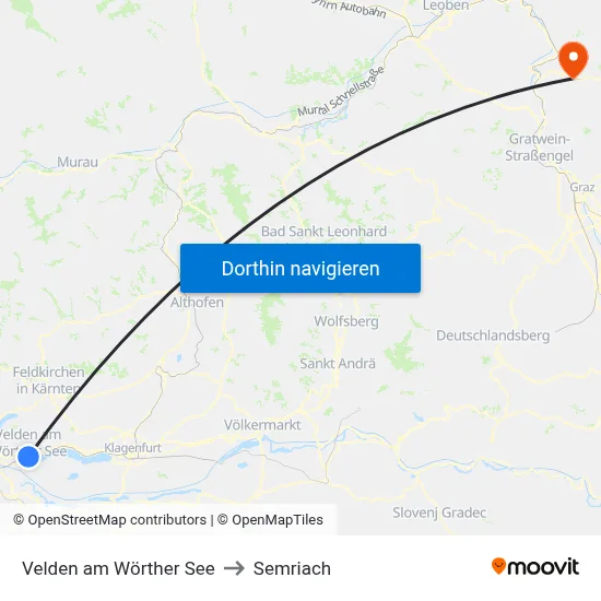 Velden am Wörther See to Semriach map