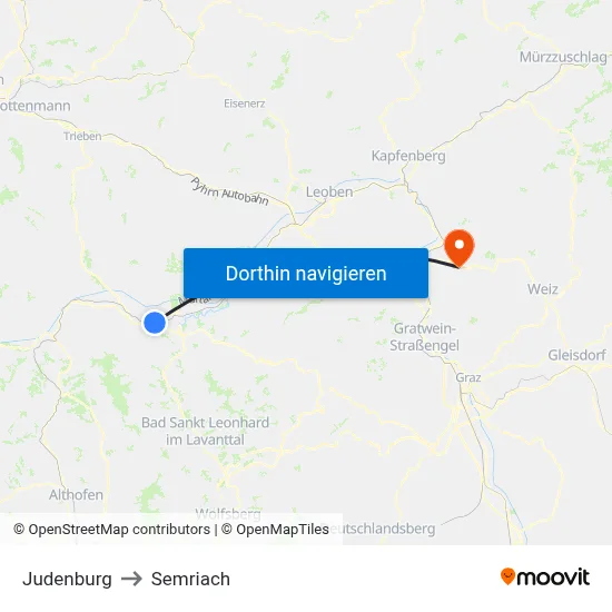 Judenburg to Semriach map