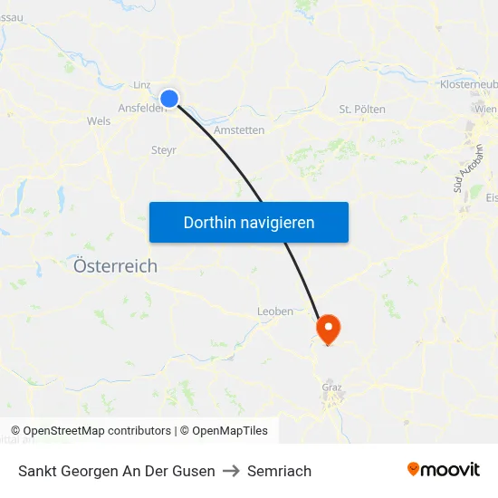 Sankt Georgen An Der Gusen to Semriach map