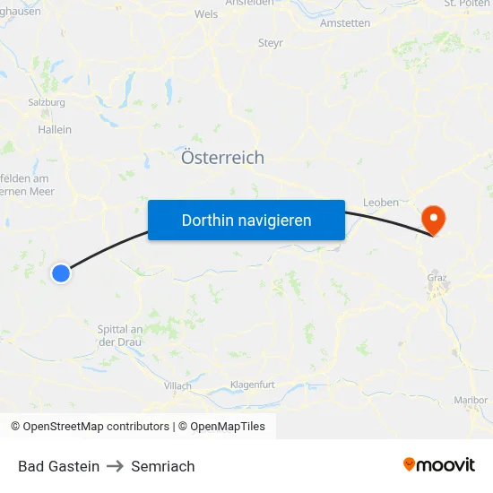Bad Gastein to Semriach map