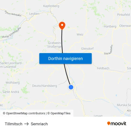 Tillmitsch to Semriach map