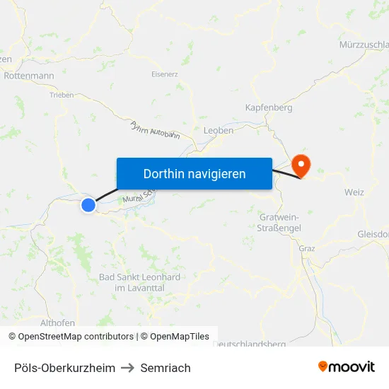 Pöls-Oberkurzheim to Semriach map