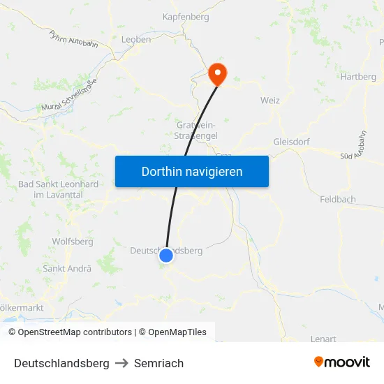 Deutschlandsberg to Semriach map