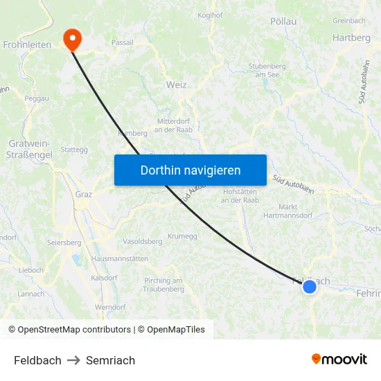 Feldbach to Semriach map