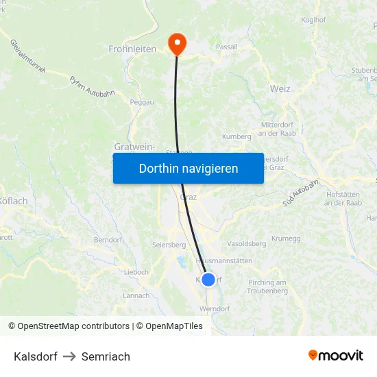 Kalsdorf to Semriach map