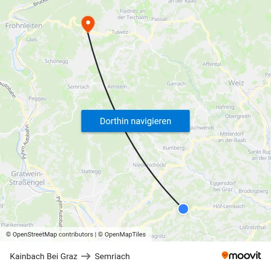 Kainbach Bei Graz to Semriach map