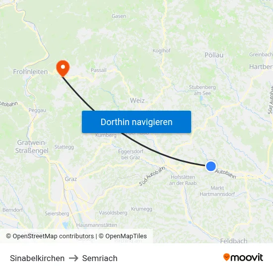 Sinabelkirchen to Semriach map
