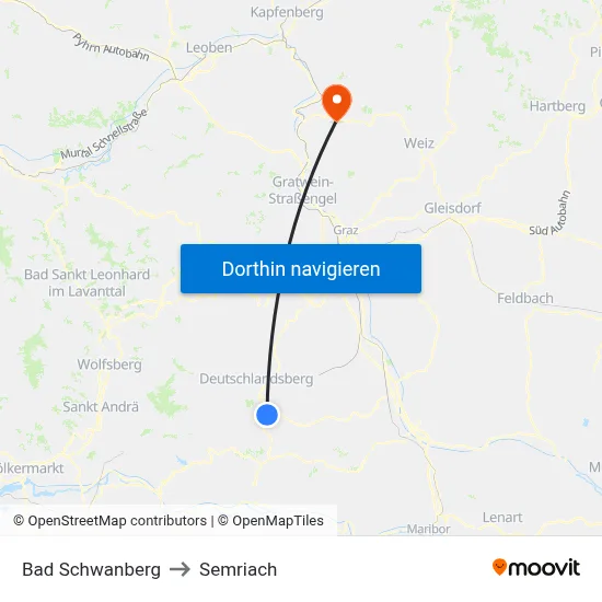 Bad Schwanberg to Semriach map