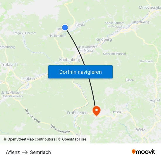 Aflenz to Semriach map