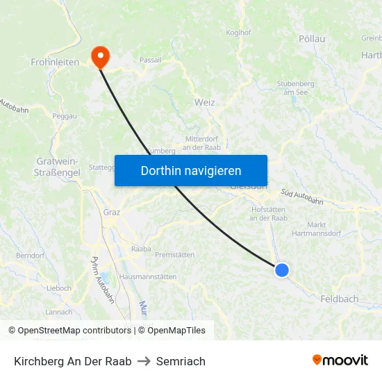 Kirchberg An Der Raab to Semriach map