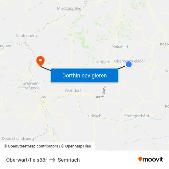 Oberwart/Felsőőr to Semriach map