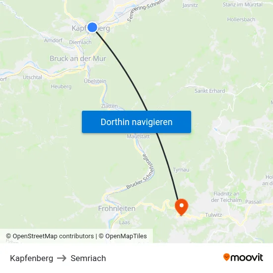 Kapfenberg to Semriach map