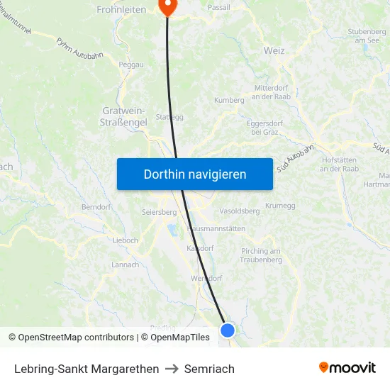 Lebring-Sankt Margarethen to Semriach map