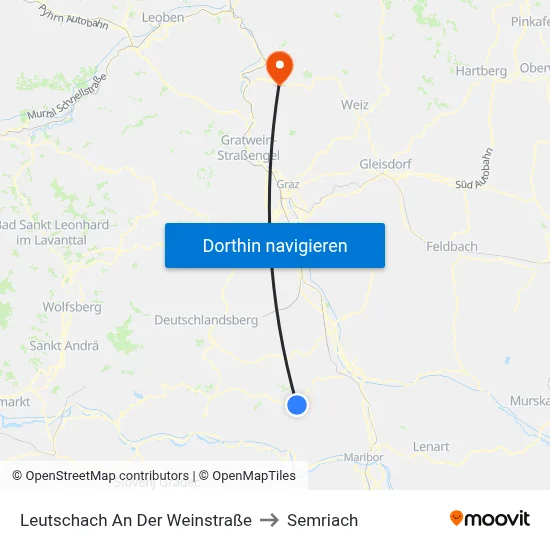 Leutschach An Der Weinstraße to Semriach map