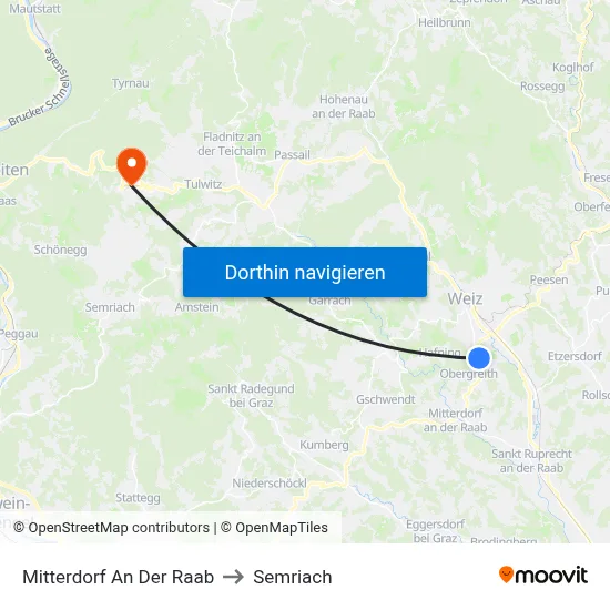 Mitterdorf An Der Raab to Semriach map