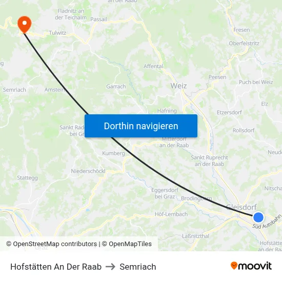 Hofstätten An Der Raab to Semriach map