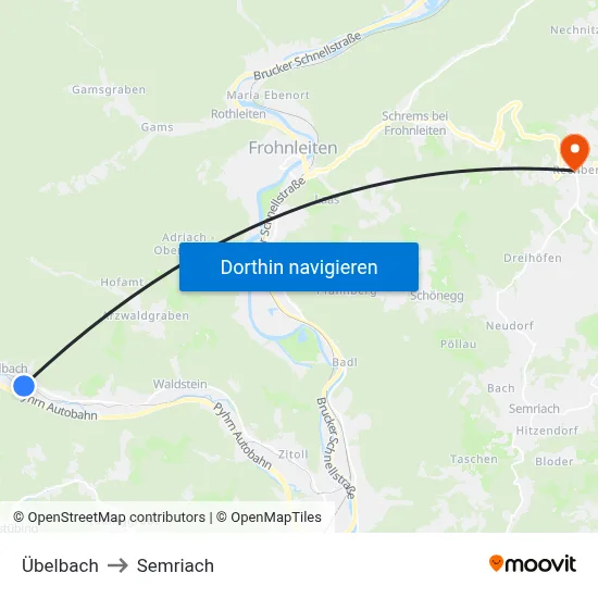 Übelbach to Semriach map