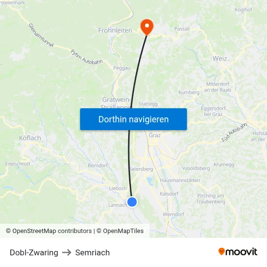 Dobl-Zwaring to Semriach map