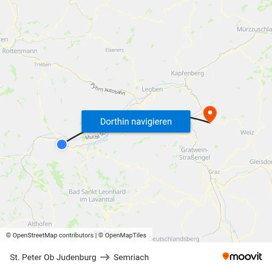 St. Peter Ob Judenburg to Semriach map