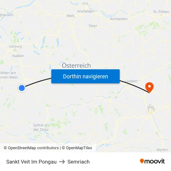 Sankt Veit Im Pongau to Semriach map