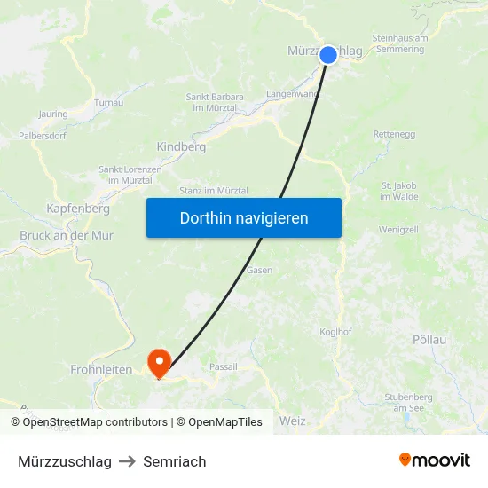 Mürzzuschlag to Semriach map