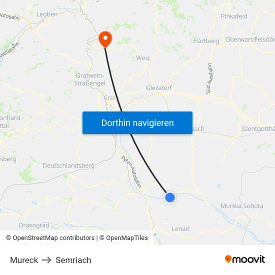 Mureck to Semriach map